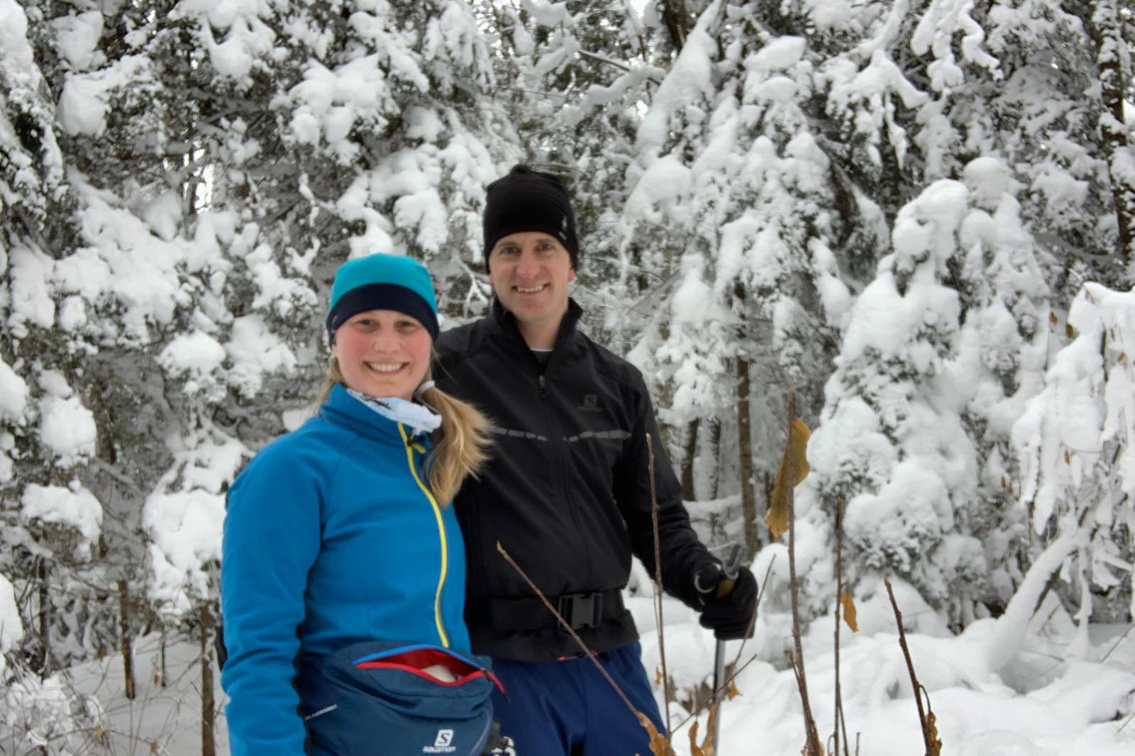 Jared out cross-country skiing with his partner Angela